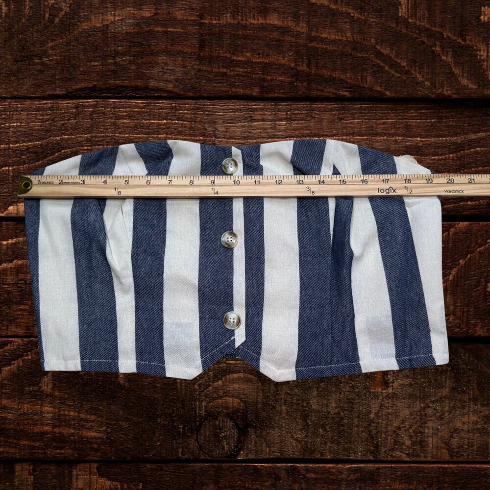 Anthropologie Flat White Striped Strapless Button-Front Cropped Tube Top XL - Picture 6 of 8